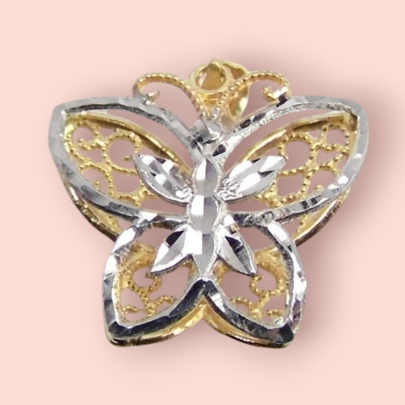 Jewelry - Butterfly 10K yellow & white Gold 3D pendant